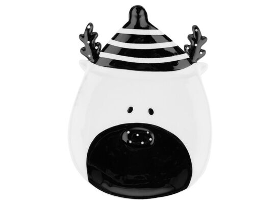 Talerz ozdobny Miś świąteczny 16 x 11,8 x 1,8 cm czarno-biały