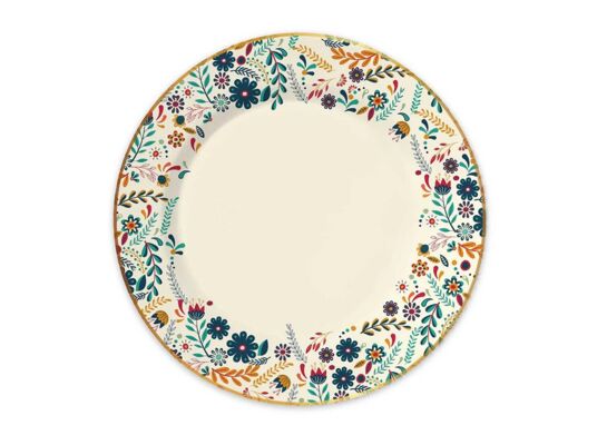 Talerz deserowy Ville 20 cm kwiatki kremowy