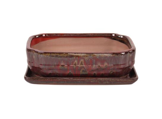 Donica szkliwiona Bonsai z podstawką 21,2 x 17 cm czerwony