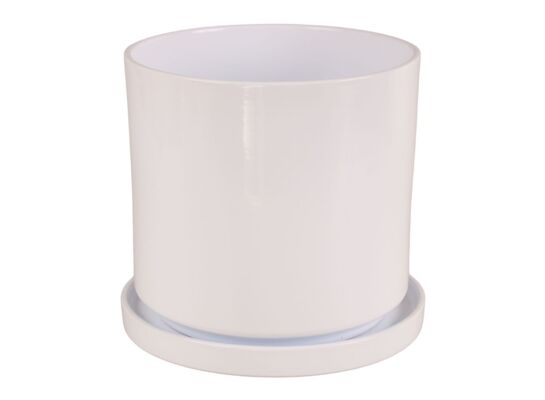 Doniczka cylinder 19 cm + podstawka biały