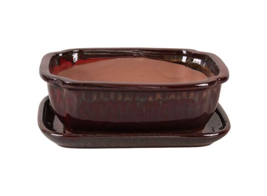 Donica szkliwiona Bonsai z podstawką 21,5 x 17 cm czerwony