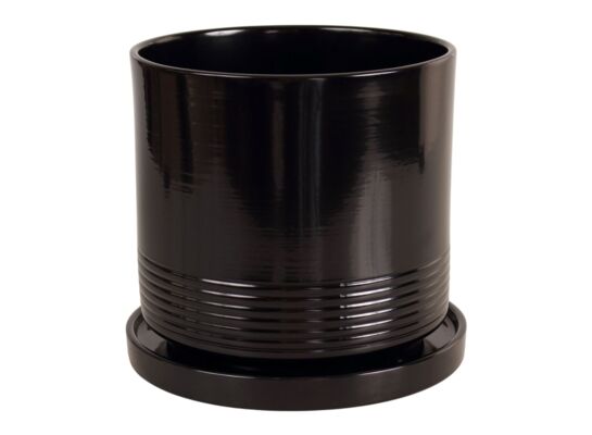 Doniczka cylinder Rille 21 cm + podstawka czarny