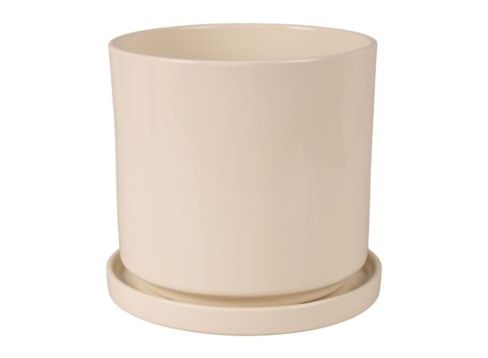 Doniczka cylinder 19 cm + podstawka kremowy