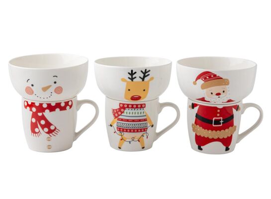 Zestaw porcelanowy Santo świąteczny salaterka 600 ml + kubek 340 ml mix kolorów