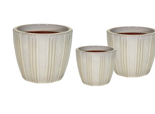 Donica mrozoodporna Portly Egg Vert. Stripes Beige 30 x 26,5 cm beżowy