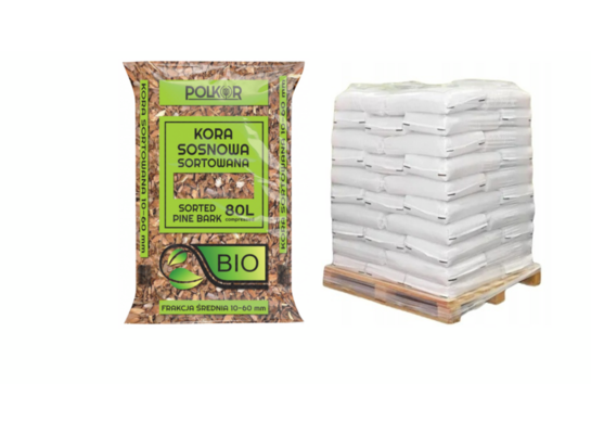 Kora sosnowa sortowana BIO 80 l 10-60 mm paleta 45 sztuk Polkor