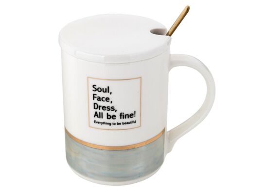 Kubek z pokrywką i łyżeczką Pearl Blue 350 ml wielokolorowy