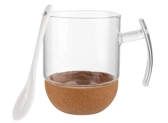 Kubek szklany na korkowej podstawce otwarte ucho 240 ml transparentny