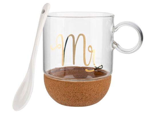 Kubek szklany na korkowej podstawce MR 240 ml transparentny