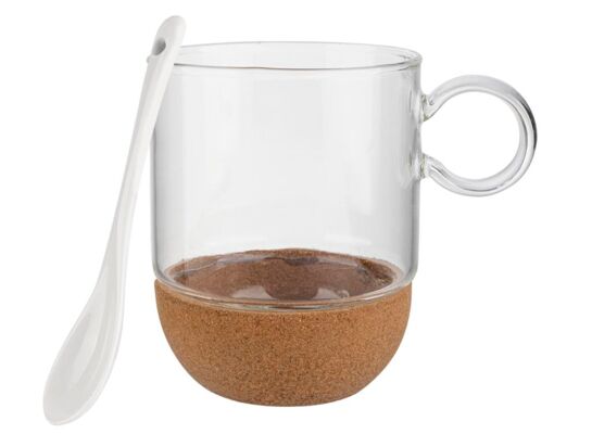 Kubek szklany na korkowej podstawce zamknięte ucho 240 ml transparentny