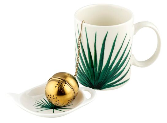 Kubek do ziół Tropic z podstawką i zaparzaczem 350 ml biało-zielony