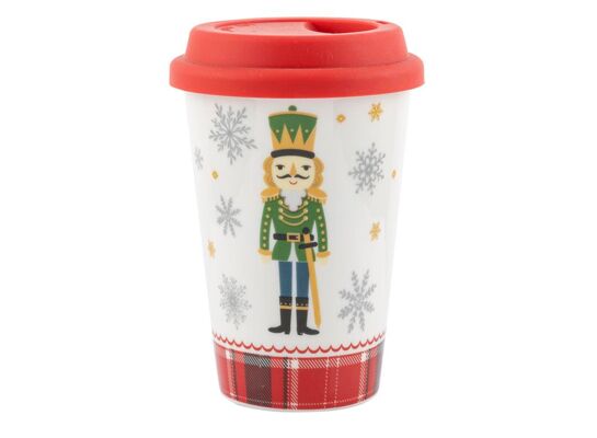 Kubek ceramiczny z silikonową pokrywką Christmas 390 ml wielokolorowy