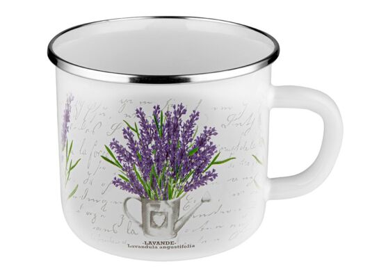 Kubek emaliowany Bukiet prosty lawenda 1,2 l biały