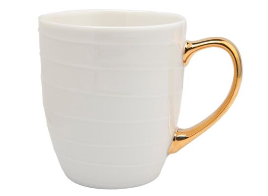 Kubek prezentowy Paski ze złotym uchem 420 ml biały