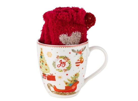 Kubek Joyous 600 ml + skarpetki w pudełku świąteczny wielokolorowy