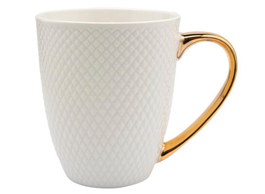 Kubek prezentowy Romby ze złotym uchem 400 ml biały