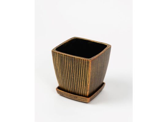 Doniczka ceramiczna Kwadrat z podstawkiem 24 cm miedziano-złoty