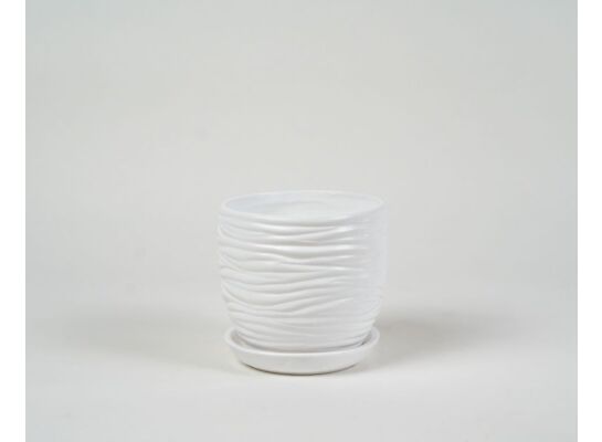 Doniczka ceramiczna Fala z podstawkiem 19 cm biały
