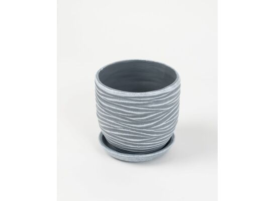 Doniczka ceramiczna Fala z podstawkiem 16 cm szary