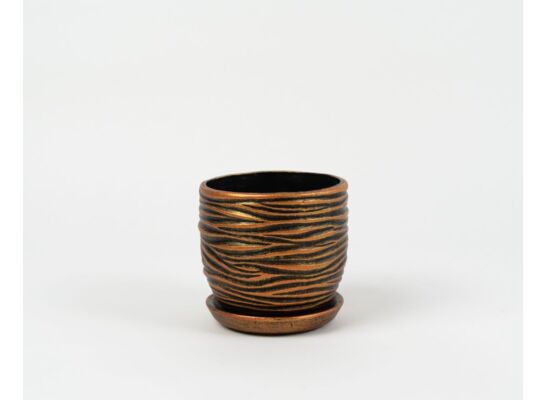 Doniczka ceramiczna Fala z podstawkiem 19 cm miedziano-złoty