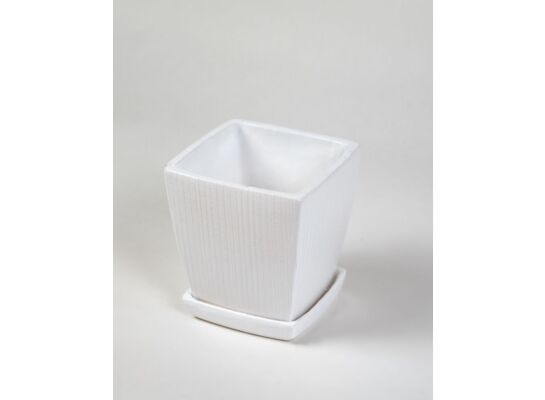 Doniczka ceramiczna Kwadrat z podstawkiem 16 cm biały