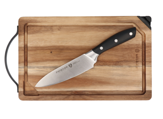 Deska akacjowa Optima z nożem i ostrzałką brązowy Zwieger