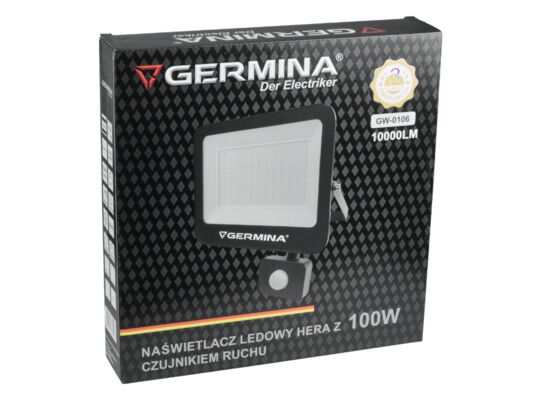 Naświetlacz LED z czujnikiem ruchu 100 W 10000 lm 6400 K IP65 hera germina
