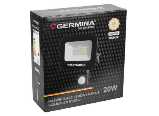 Naświetlacz LED z czujnikiem ruchu 20 W 2000 lm 6400 K IP65 hera germina