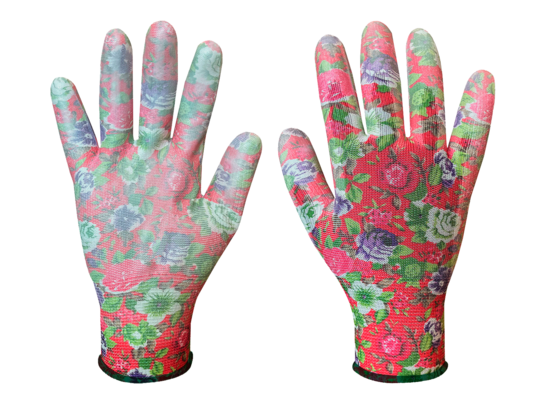 Rękawice ogrodowe pokryte PU wzór róże 9