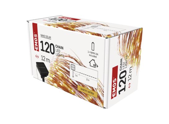 Lampki nano 120 LED łezki z panelem solarnym miedź 12 m IP44 ciepła biel timer