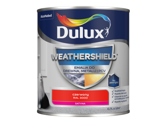 Emalia Weathershield do drewna, metalu i PCV czerwony RAL 3000 Dulux