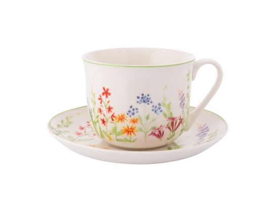 Filiżanka porcelanowa ze spodkiem o opasce Jumbo 450 ml wielokolorowy