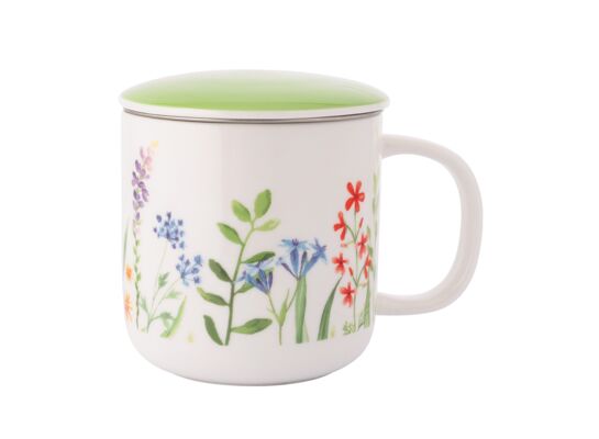 Kubek porcelanowy z zaparzaczem i pokrywką Przebudzenie natury 380 ml wielokolorowy