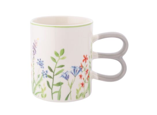 Kubek porcelanowy w kwiatki z uszami zająca 370 ml biały