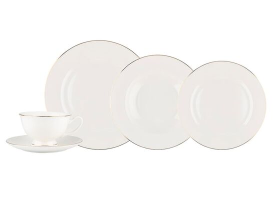 Zestaw obiadowy Valentina dla 6 osób ze złotą obwódką biały