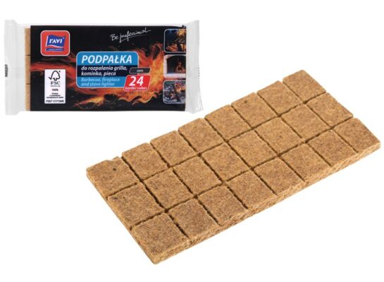 Podpałka szara do grilla, kominka 24 kostki