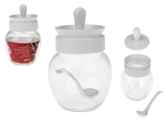 Pojemnik Wyspa Okazji na przyprawy z łyżeczką 370 ml szaro-przezroczysty