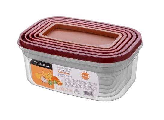 Komplet pojemników prostokątnych Klic box 5 sztuk 0,4 l + 0,7 l + 1 l + 1,6 l + 2,4 l mix kolorów