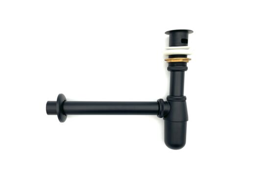 Syfon umywalkowy butelkowy metalowy, czarny z klik klakiem