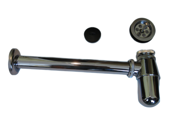 Syfon butelkowy umywalkowy chromowany, metalowy