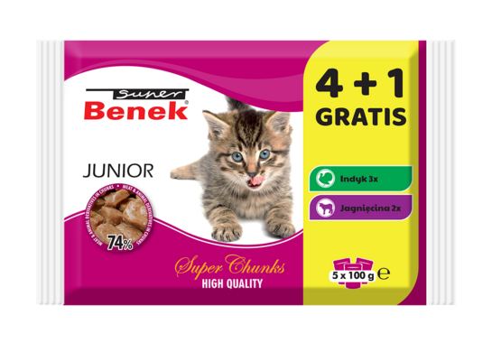 Karma mokra dla kota JUNIOR 4+1 x 100 g Benek