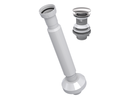 Syfon umywalkowy Universal spust klik-klak z przelewem duży grzybek nierdzewny