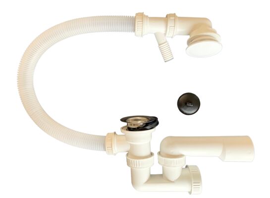 Syfon wanny z sitkiem metalowym, nadstropowy z odejściem na pralkę/suszarkę XLEO