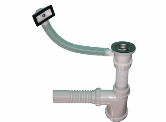 Syfon zlewozmywakowy 1-komorowy sitko metalowe z przelewem elastycznym uniwersalnym XLEO