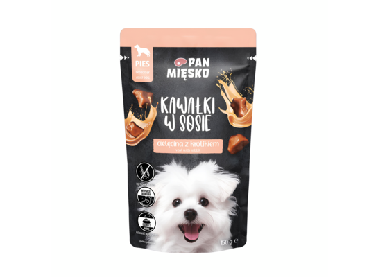 Karma mokra dla psa kawałki w sosie cielęcina / królik 150 g Pan Mięsko