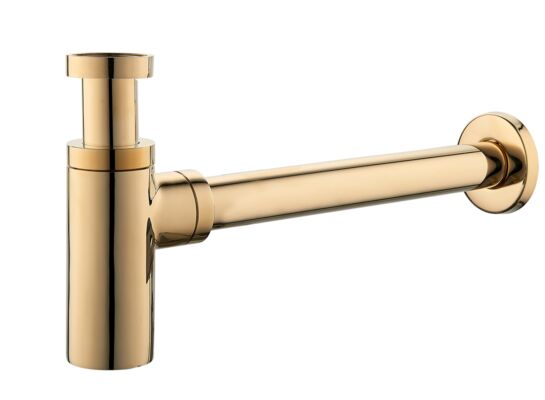 Półsyfon umywalkowy jasny złoty, odejście proste, butelka okrągła LUX