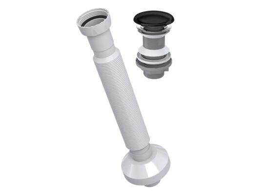 Syfon umywalkowy Universal, spust klik-klak bez przelewu, czyszczony z góry, duży grzybek ceramiczny czarny