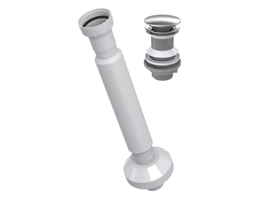 Syfon umywalkowy Universal spust klik-klak bez przelewu, czyszczony z góry, duży grzybek nierdzewny