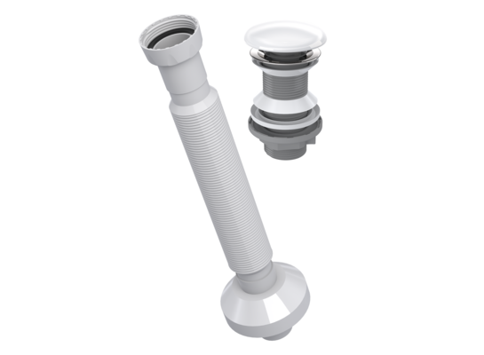Syfon umywalkowy Universal, spust klik-klak bez przelewu, czyszczony z góry, duży grzybek ceramiczny biały