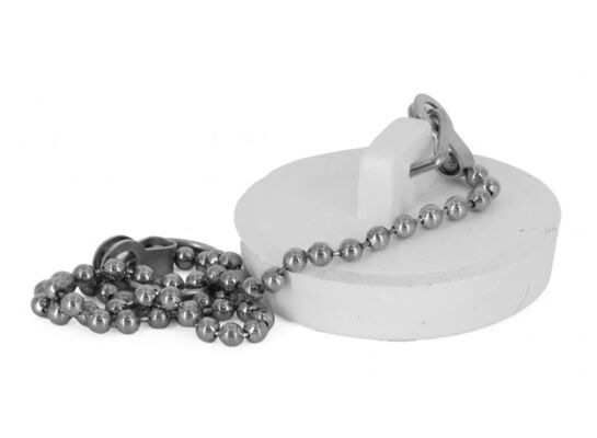 Korek syfonu zlewu biały z łańcuszkiem